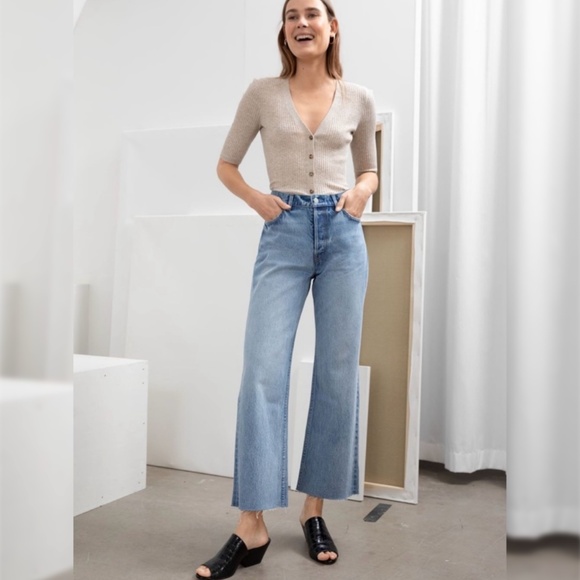 & Other Stories Denim - & Other Stories Wide Leg Jeans Denim High Rise Raw Hem Casual Minimalist Blue